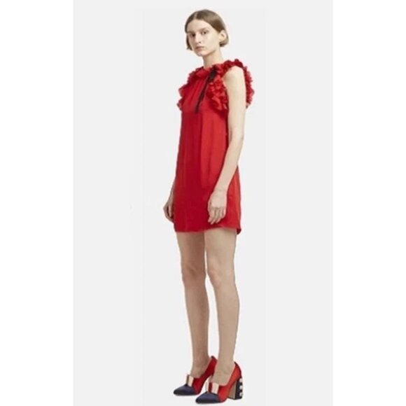 Gucci Red Silk Sleeveless Ruffle Dress Size 44 | Made in Italy | - Picture 4 of 9